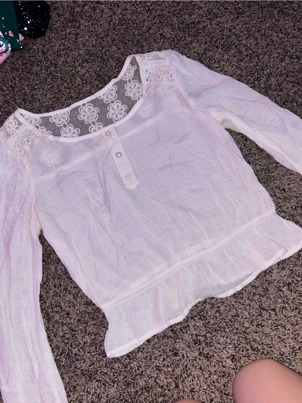 mine Lace Yoke Long Sleeve Peasant Blouse in Light Pink